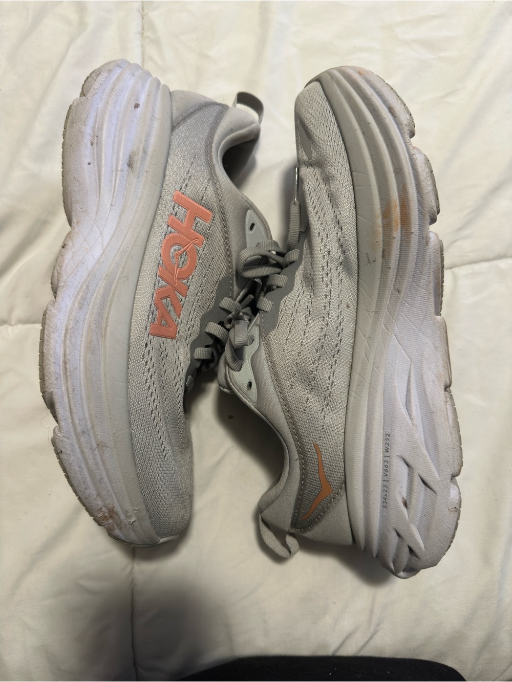 Hoka Women's Light Gray Athletic Running Shoes with Coral Accents